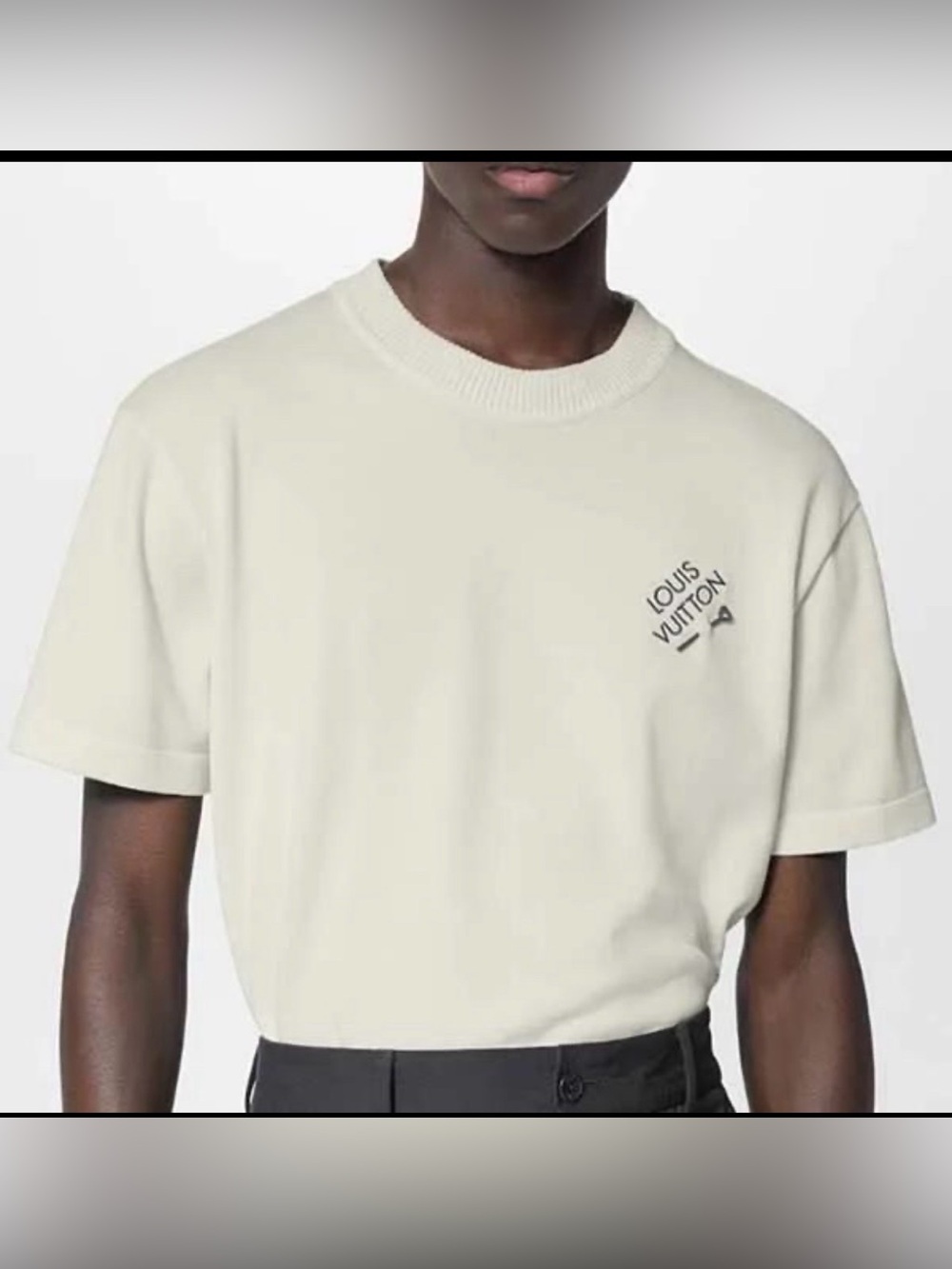 Louis Vuitton Cream Embroidered Logo T-Shirt Size M